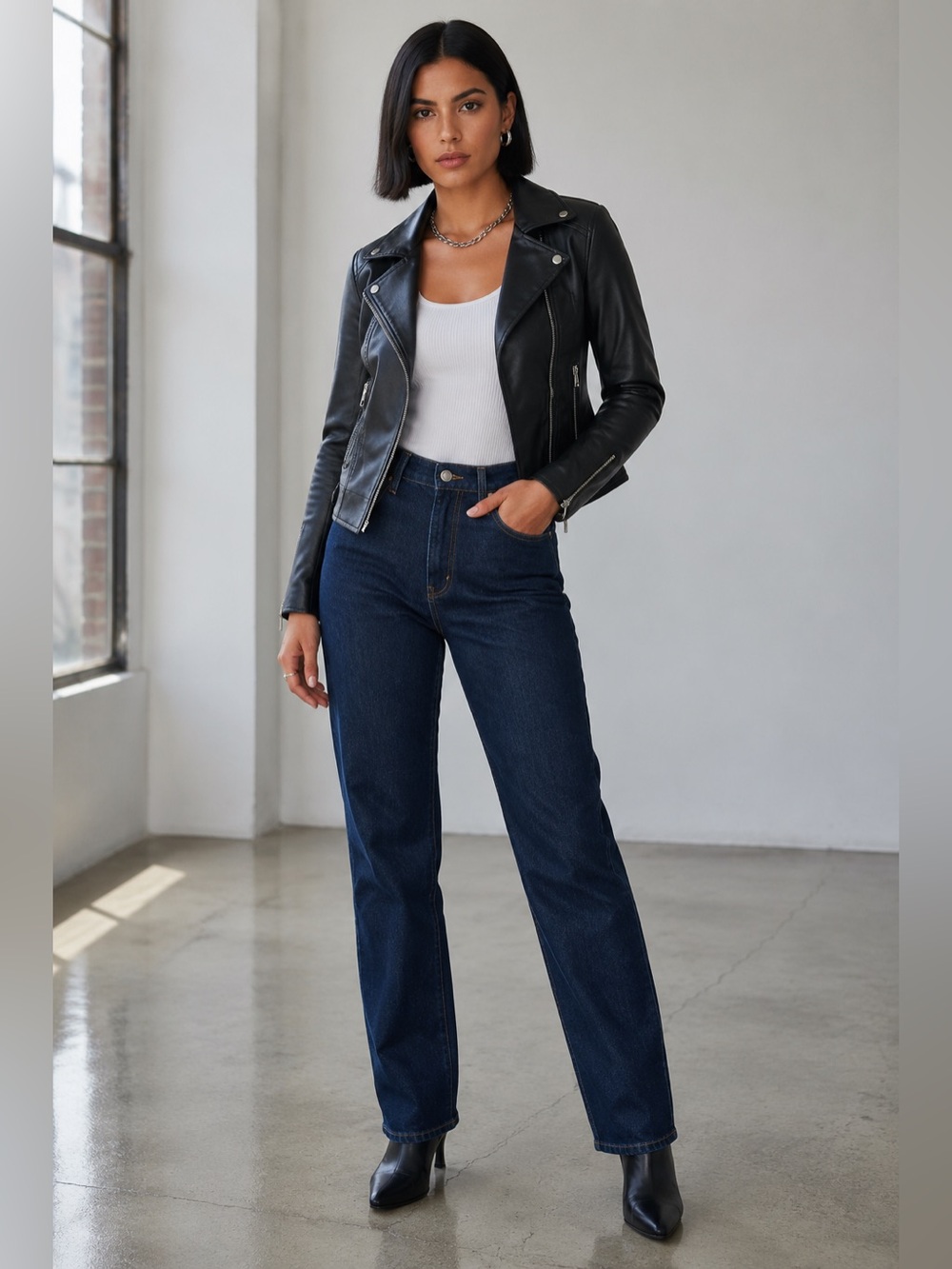 Fashion Nova Black Fitted Faux Leather Moto Biker Jacket Y2K Small